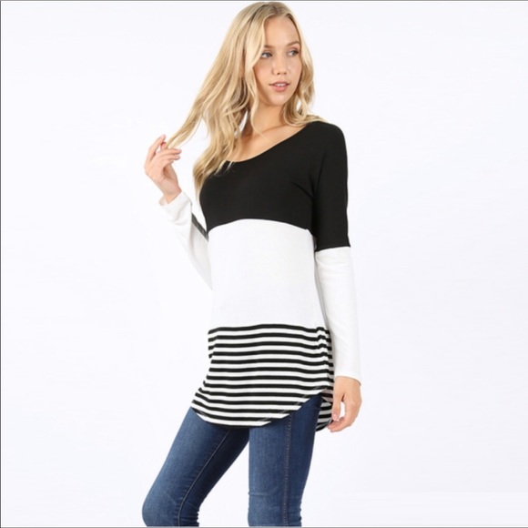 Long Sleeve Color Block Top - Burgundy 09013 - Picture 2 of 8